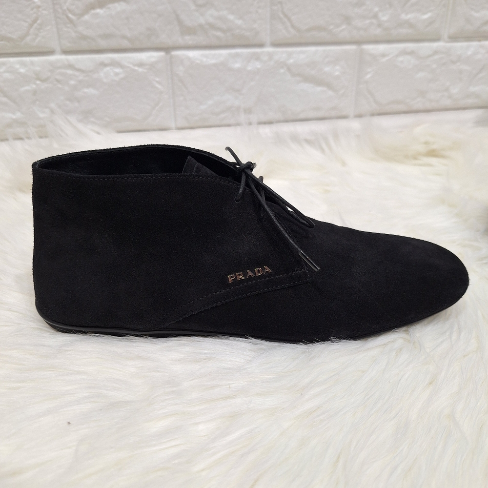 NWOT PRADA Black Suede Dessert Lace Up Booties Sneakers - Picture 2 of 8